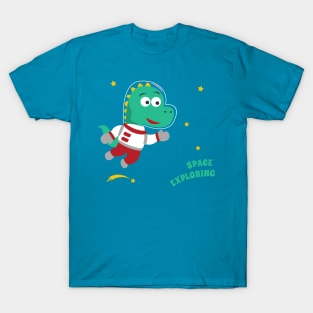 Funny dinosaur in space. Dinosaur in outer space. T-Shirt